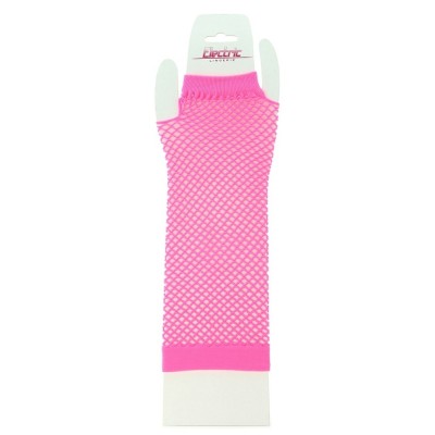 Long Fishnet Gloves in Neon Pink